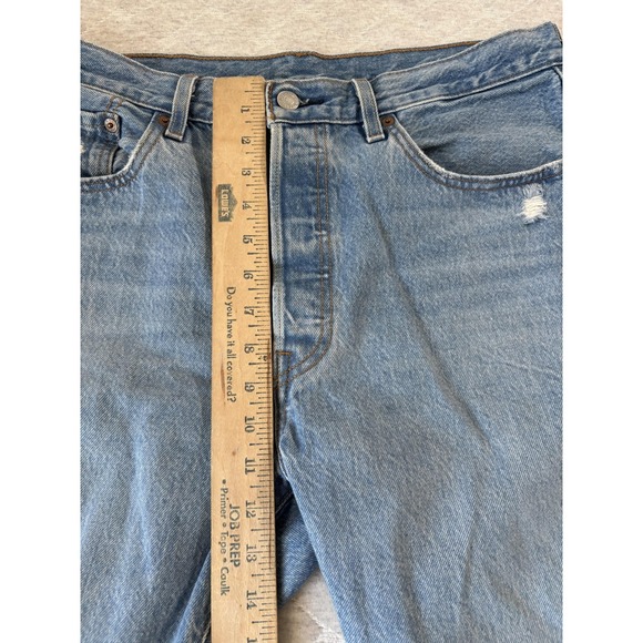 Levis Jeans Womens 31x26 Blue Light Wash Distressed Straight Leg Button Fly - Picture 6 of 8